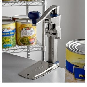 Stainless Steel and Blue Manual Can Opener